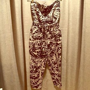 Navy cream tropical jumpsuit LOFT